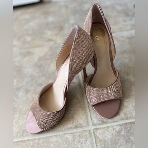 Vince Camuto Rose Gold Rhinestone Elegant Women's Open-Toe Heels